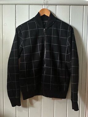 Banana Republic Factory Black Zip Sweater/Bomber jacket with Gray Windowpane XS